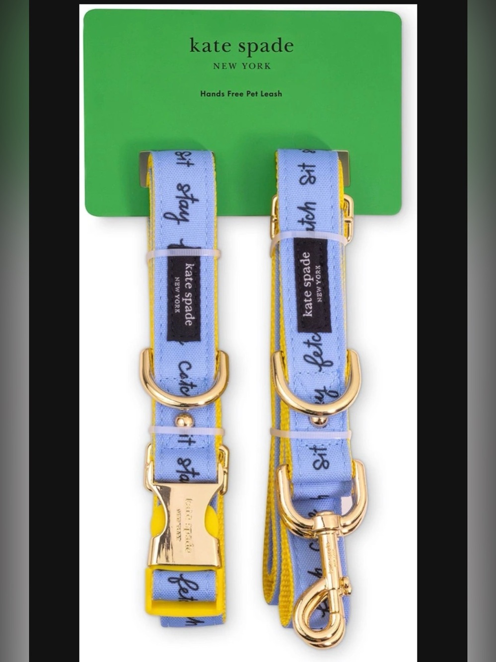 Kate Spade New York Raining Cats & Dogs Pet Collar & Leash Set M/L Dog Bundle